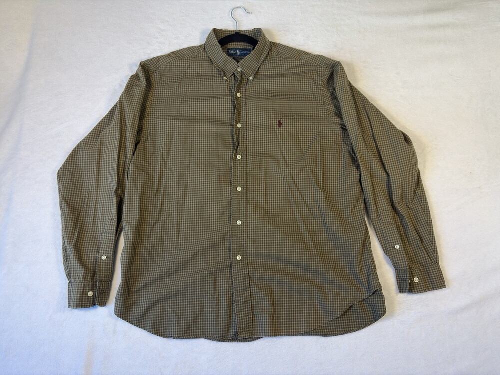 Polo Ralph Lauren Button Down Shirt XL Olive Brown Plaid